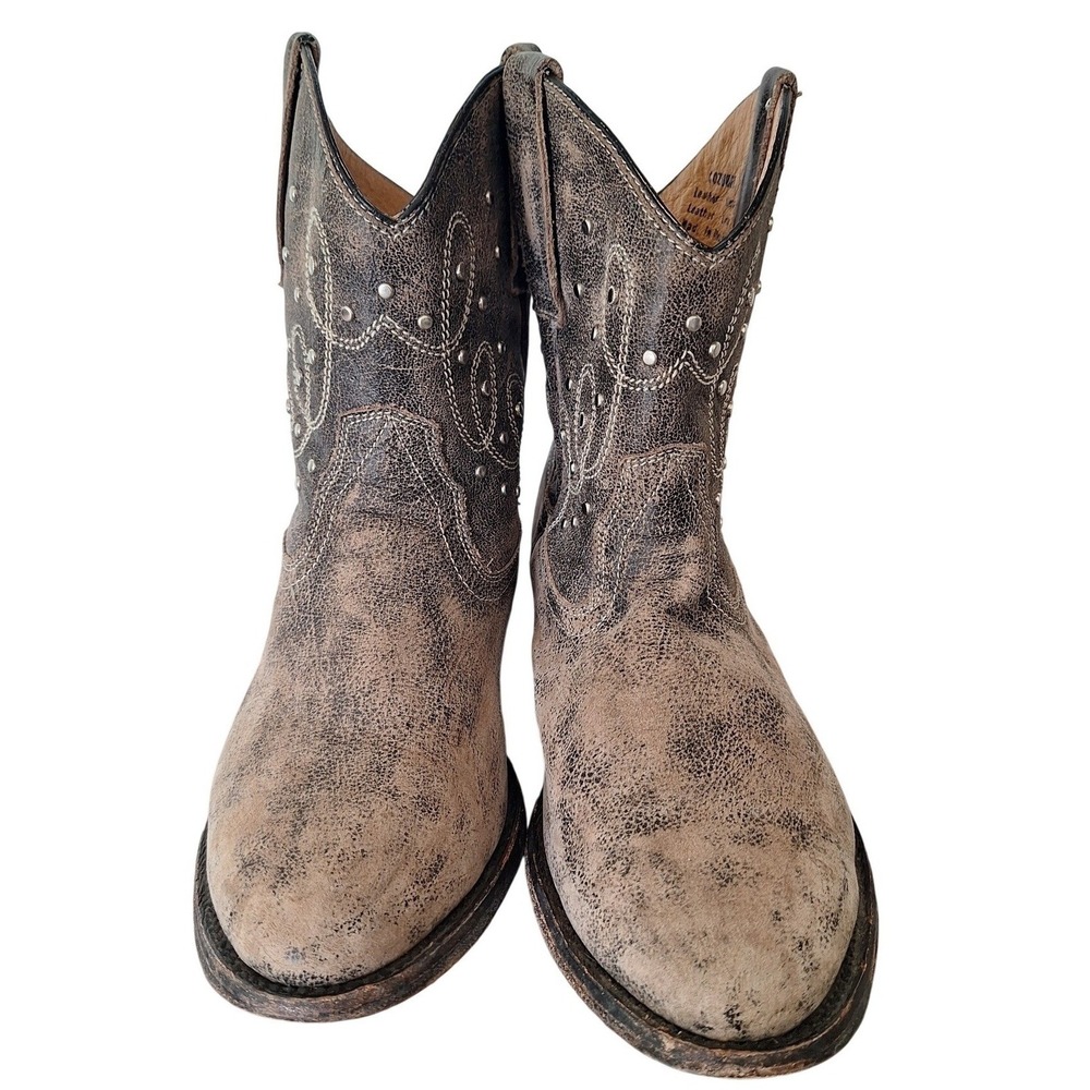 Miz Mooz Cozumel Studded Ankle‎ Boots Taupe Leather Western Festival Rocker Sz 9